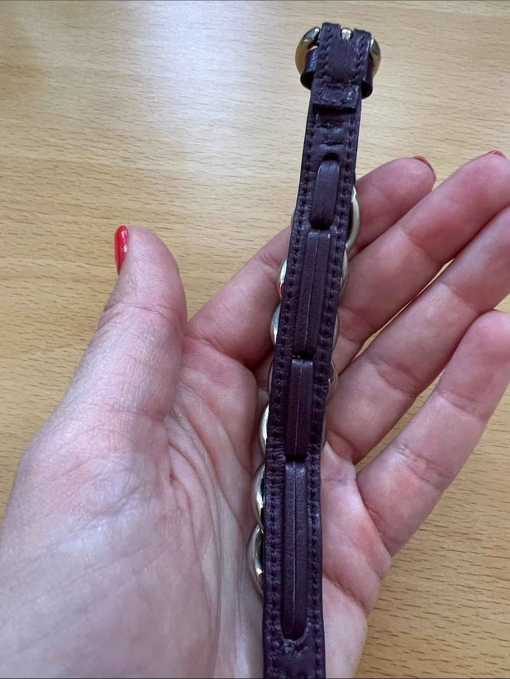 Purple Leather Chain Bracelet with Silver Links from Italy